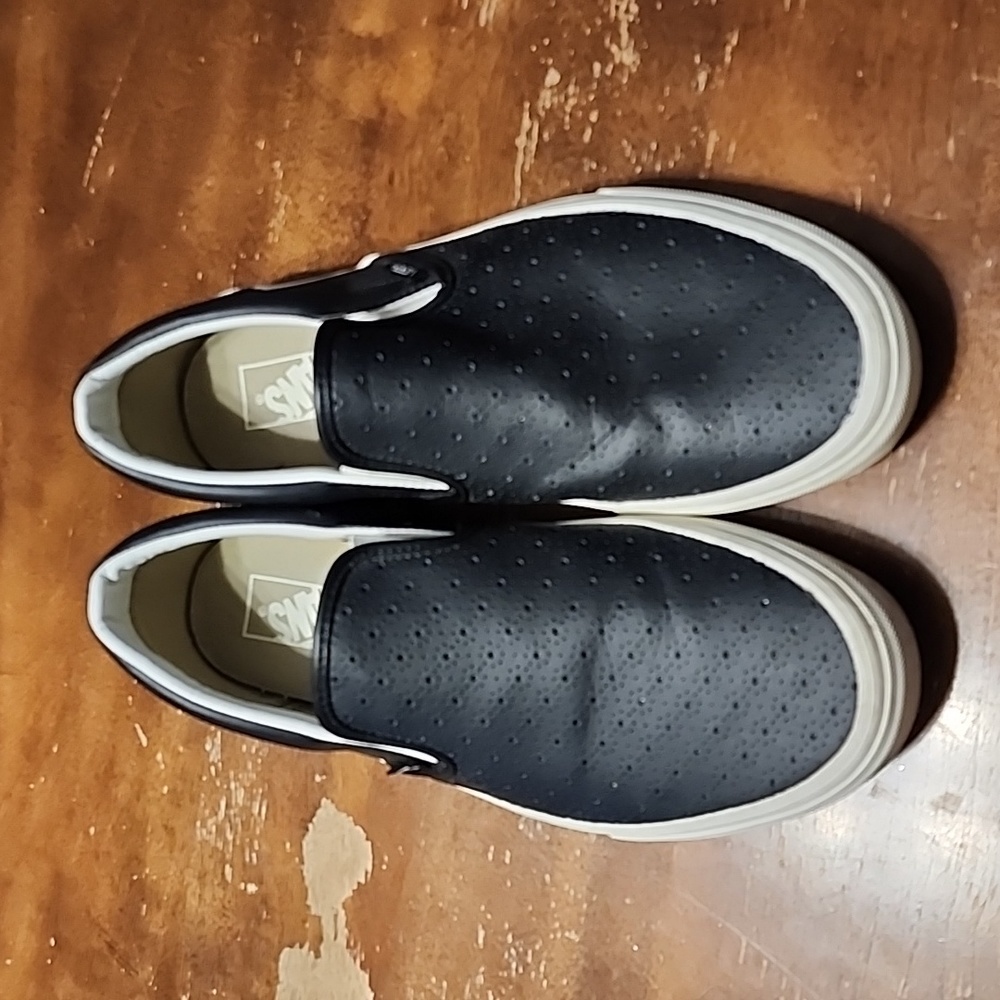Vans Black Slip on Perforated Leather Shoe - Men's 10.5, Women's 12